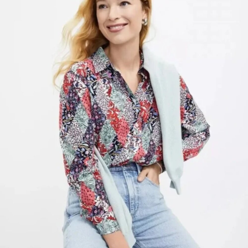 NWT Loft Bloom Patchwork Long Sleeve Button Down … - image 1